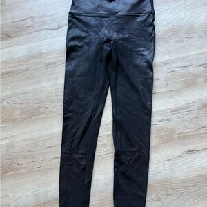 SPANX Faux Leather Leggings Black • High Rise Compression • Size L
